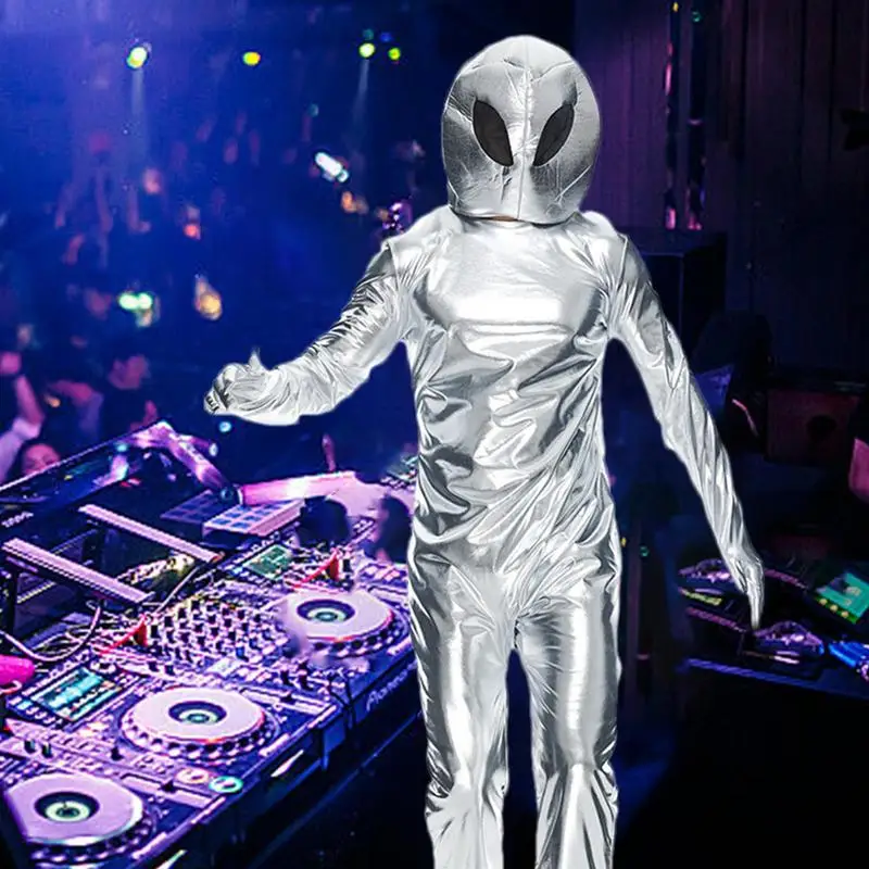 Space Alien Costume UFO Astronaut Bodysuit Space Roaming Costume For Space Party Silver Stage Show Alien Costume Funny Cloth