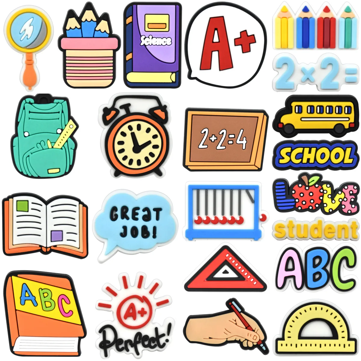 Back to school series supplies pencil eraser pen notebook ruler paper scissors glue backpack shoe buckle charms accessories deco