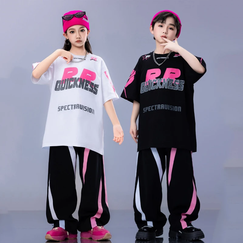 

2024 New Jazz Modern Dance Performance Stage Costumes For Girls Loose T-Shirt Cargo Pants Streetwear Boys Streetwear DQS16302