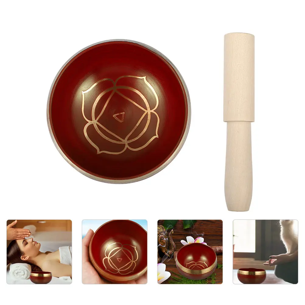 銅工芸の手作りシンギングボウル、木製の棒で洗浄、サウンドボウル、祈り