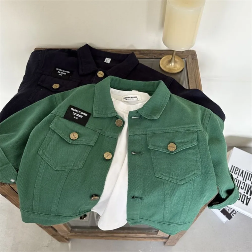 

Новинка 2026, весенне-осенние джинсовые пальто для маленьких девочек и мальчиков, куртки, модные детские топы, одежда, пальто