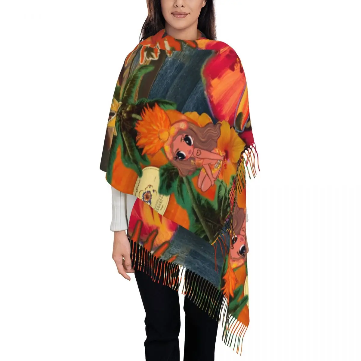 

Женский шарф с кисточками Papasito Tropicoqueta Karol G, большая мягкая теплая шаль и накидка, кашемировый шарф для повседневной носки в латиноамериканской Foreva