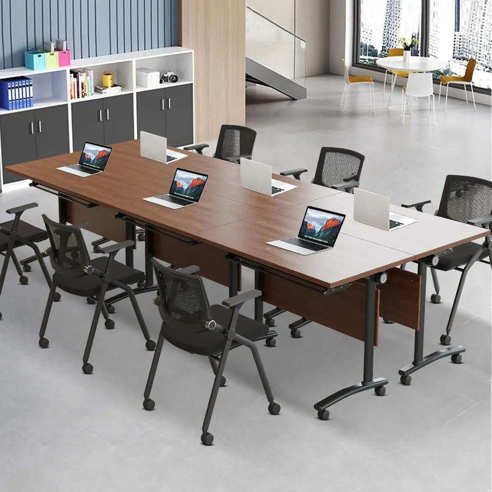 Folding Conference Table, Flip Cover Mobile Training Table with Silent Wheels(4 Sets of 120 * 60 * 75 Folding Conference Tables)