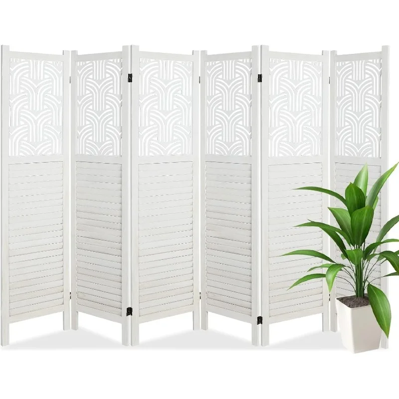 

6 Panel Wood Room Dividers 5.6Ft Carved Room Dividers and Folding Screens Room Divider Screen Wood Freestanding Partition