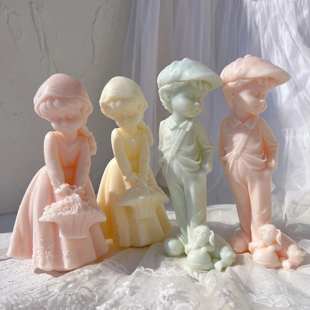 Girl and Boy Candle Mold Nordic Flower Lady Sculpture Wax Mould Female Figure Art Modern Home Desk Decor Statue Silicone Mold