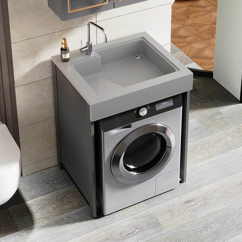 

Small apartment balcony washing machine significant other cabinet integral laundry cabinet combination hand washbasin integrated