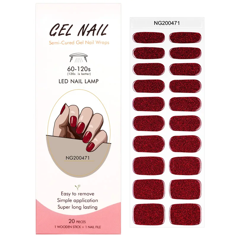 20Tips NG Series Semi Cured Gel Nail Strips Gel Nail Stickers with UV Light Required Salon Quality Easy Application and Removal