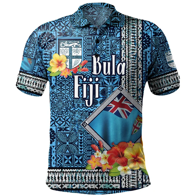 Harajuku 3D Fiji Rigby Flag Printing Polo Shirt For Men BULA Fiji Pride Graphic Polo Shirts Kid Fashion Cool Clothing Tops Polos