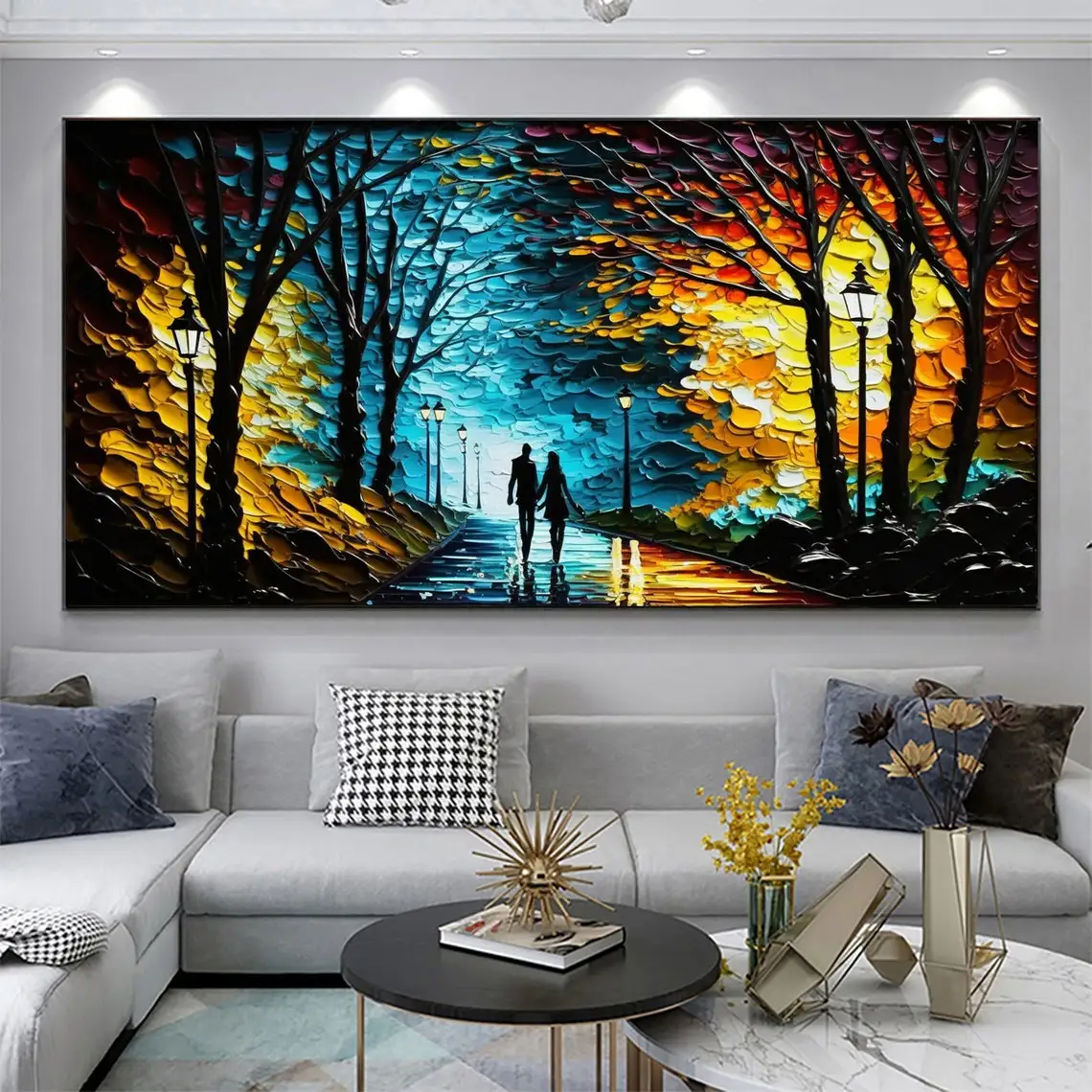 

Abstract Romantic City Landscape Oil Painting On Canvas Large Wall Art Hand Painted Colorful Tree Painting Modern Wall Decor