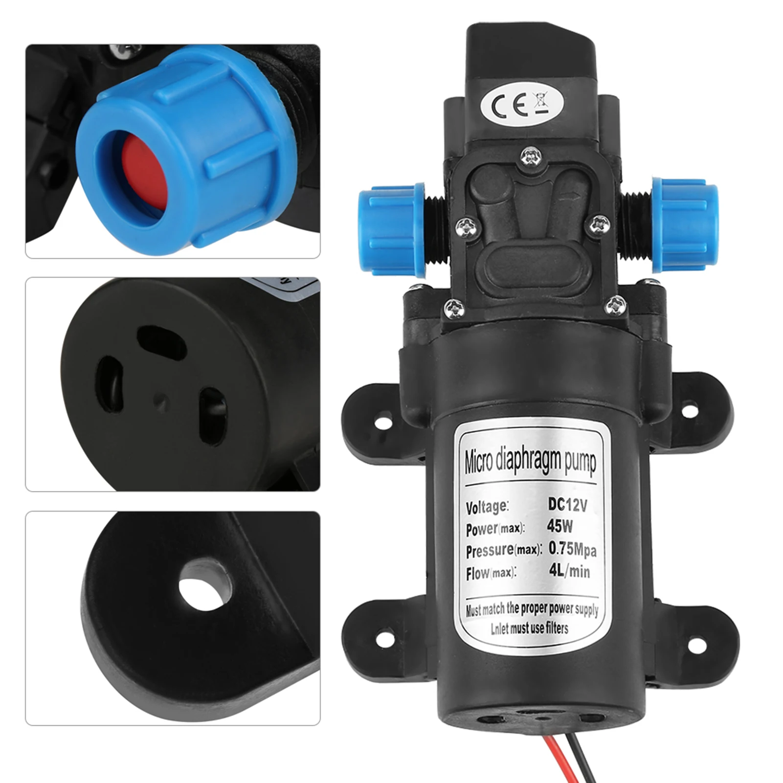 

Diaphragm Water Pump, DC 12V 45W Micro Diaphragm Water Self Priming Pump Low Noise 4L/min Flow Black