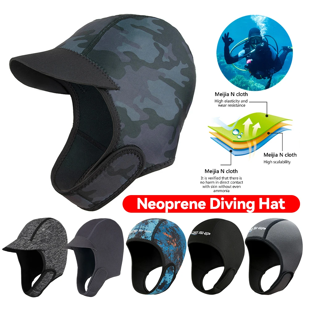 Capuchon Néoprène 2 Mm Plongée Surf – Chapeau Isolant Anti-UV SPF50+ – Protection Tête & Oreilles Eau Froide