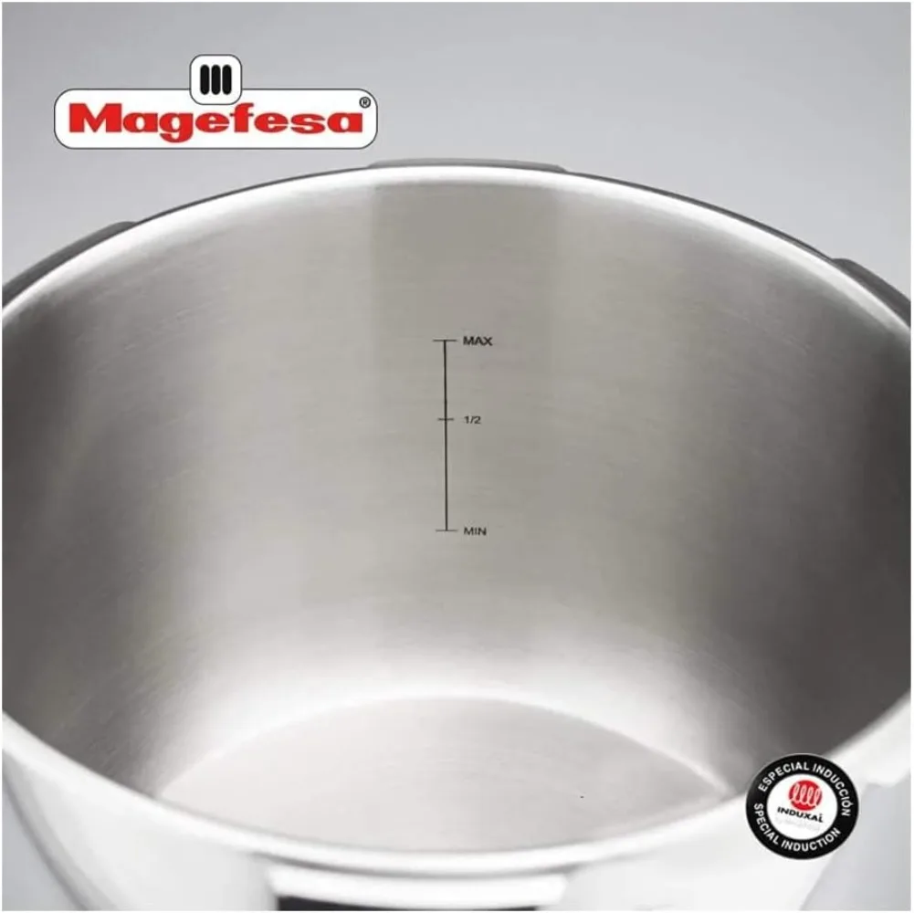 MAGEFESA ® Star B fast pressure cooker, 10.6 Quart, with rounded bottom, made in 18/10 stainless steel, suitable for all types