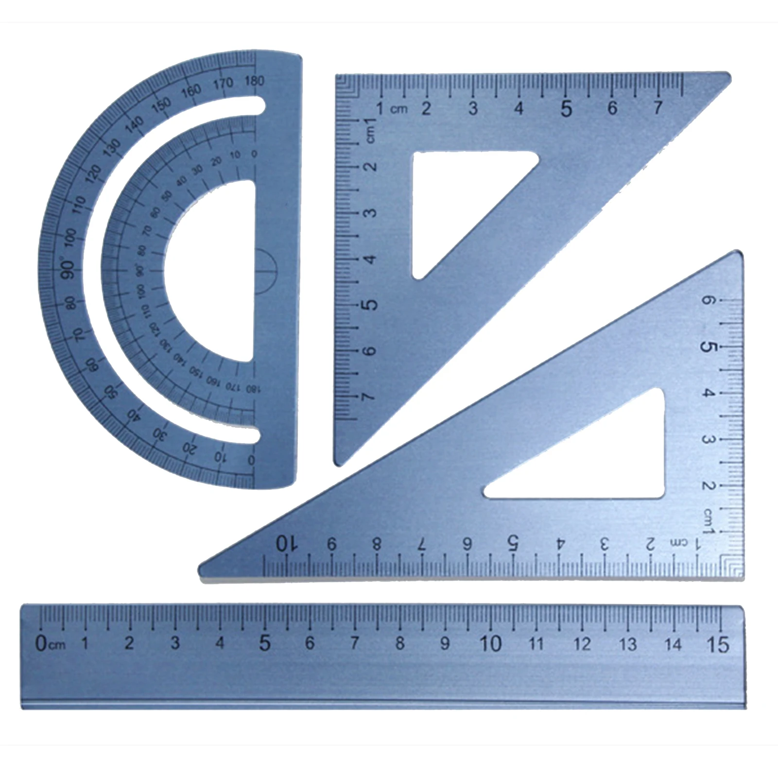 Profesor de regla de geometría matemática de aleación de aluminio, transportador triangular de dibujo escolar, escala transparente de examen, 4 Uds.