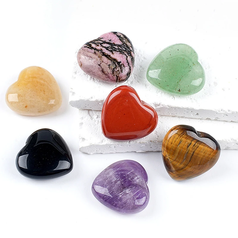 1pc Natural Stone Love Heart Home Decoration Healing Reiki Amethys Tiger Eye Opal Crystal Gift
