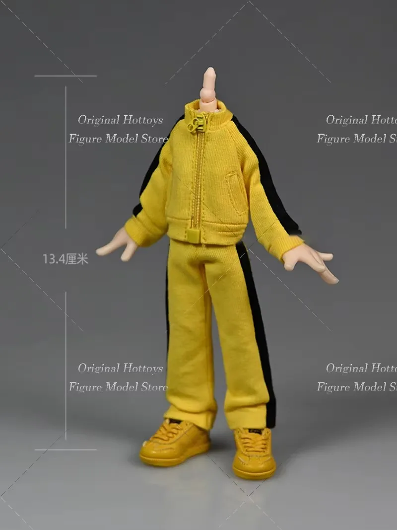 متوفر في المخزون 1/12 مقياس ملابس الجندي الذكور مجموعة ملابس رياضية صفراء معطف قصير السراويل الطويلة لدمية نموذج لجسم العمل 6 بوصة
