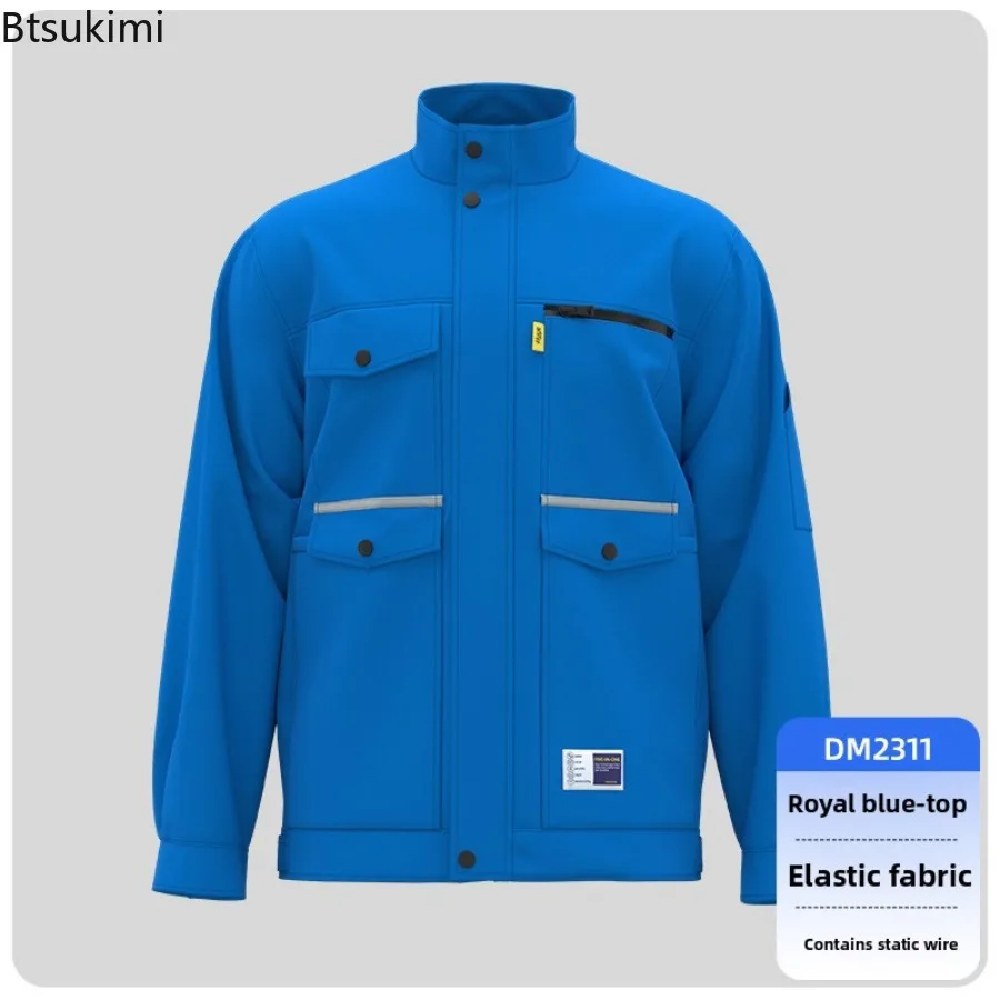 メンズ帯電防止作業服トップス長袖建設現場労働保護服耐摩耗性作業服秋用
