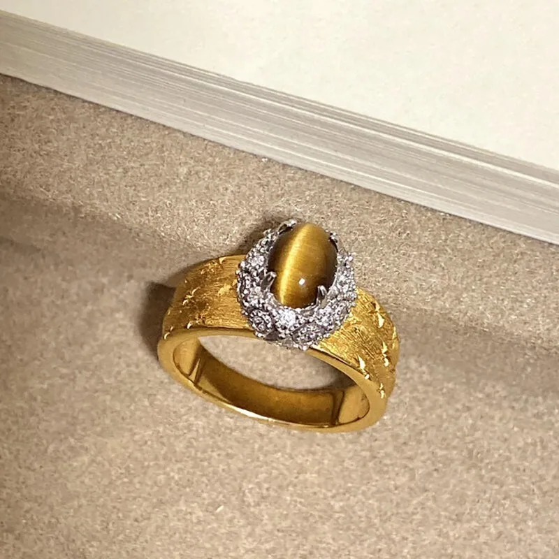 ميلارد ريترو لايت فاخر بيضاوي عين النمر حجر مفتوح حلقة متخصصة شخصية الموضة مجوهرات راقية متعددة الاستخدامات #1