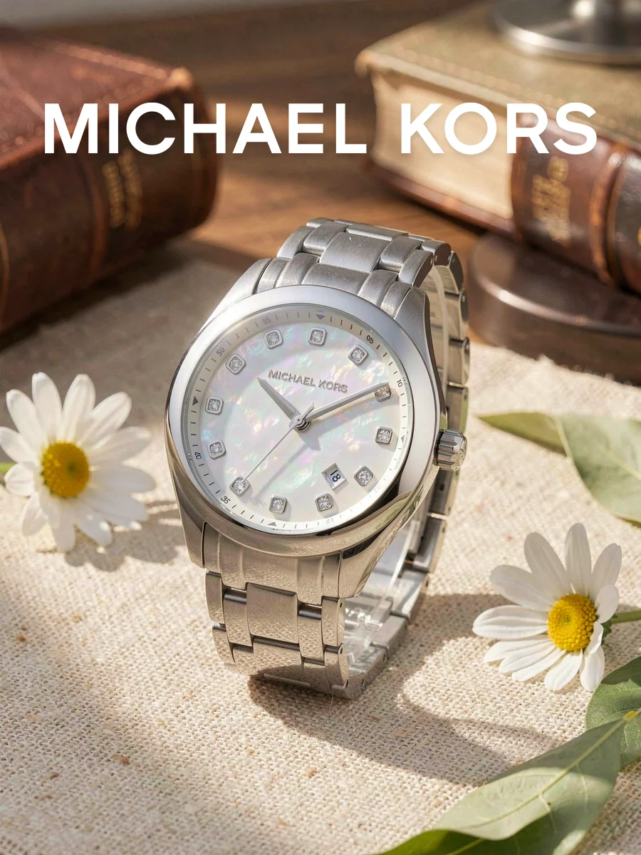 Michael Kors MK5325 Women's Watch Silver Steel Bracelet Mother Of Pearl Dial Crystal Wristwatch For Shopping Birthday gift