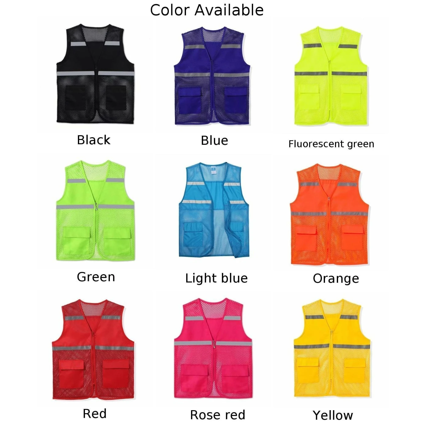 Men Women Clothes Workwear Vests Coat Unisex Outdoor Mesh Vest Jacket Loose Zip Reflective Strip Printed Fishing Vest Tops