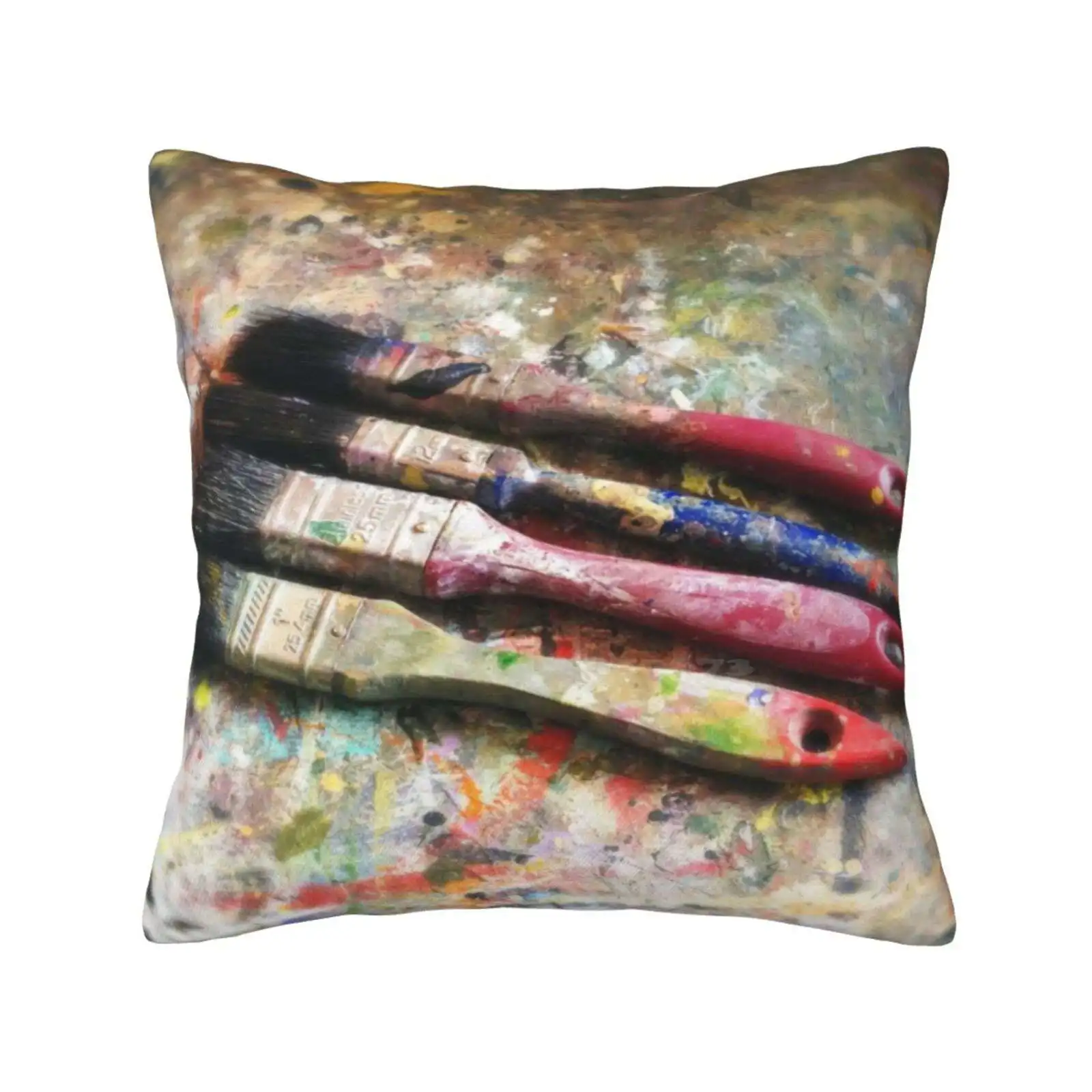 Four Paintbrushes Throw Cushion Pillow Cover Paintbrush Paint Brush Artists Studio Workspace Equipment Eyeshoot Still Life