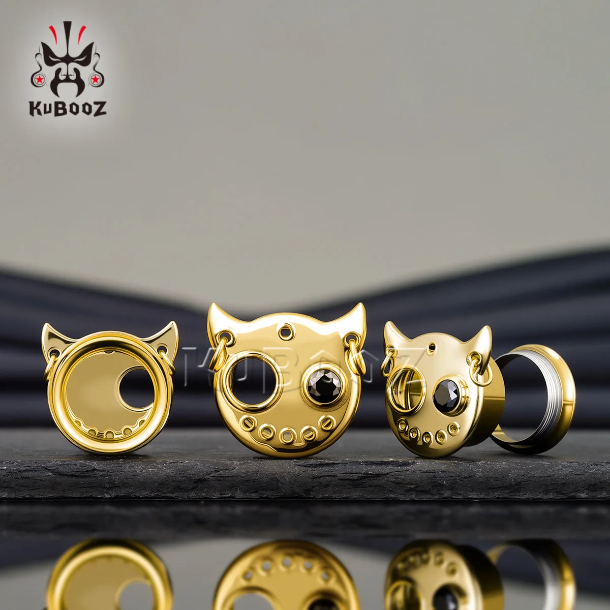 KUBOOZ Devil Eye Ohr-Tunnel-Plugs aus 316L Edelstahl, hypoallergen, mit CZ-Steinen, Ohr-Dehnungsringe, Punk-Gothic-Piercing-Schmuck – Detail 5