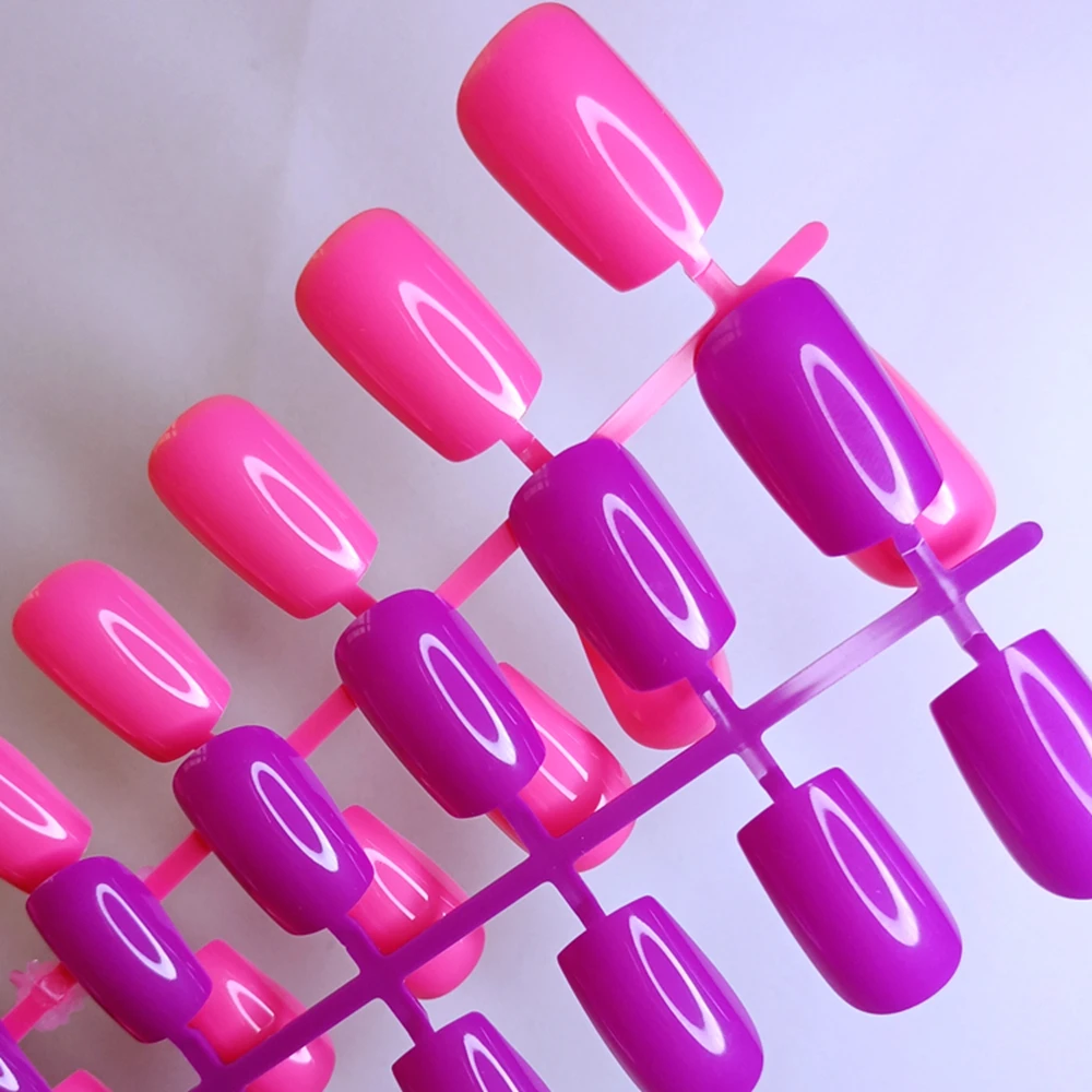 

2 Sets Bicolors Fake Nails Press Ons With Glue Rose Pink Long Nails Woman DIY Manicure Accessory Wholesale Kits