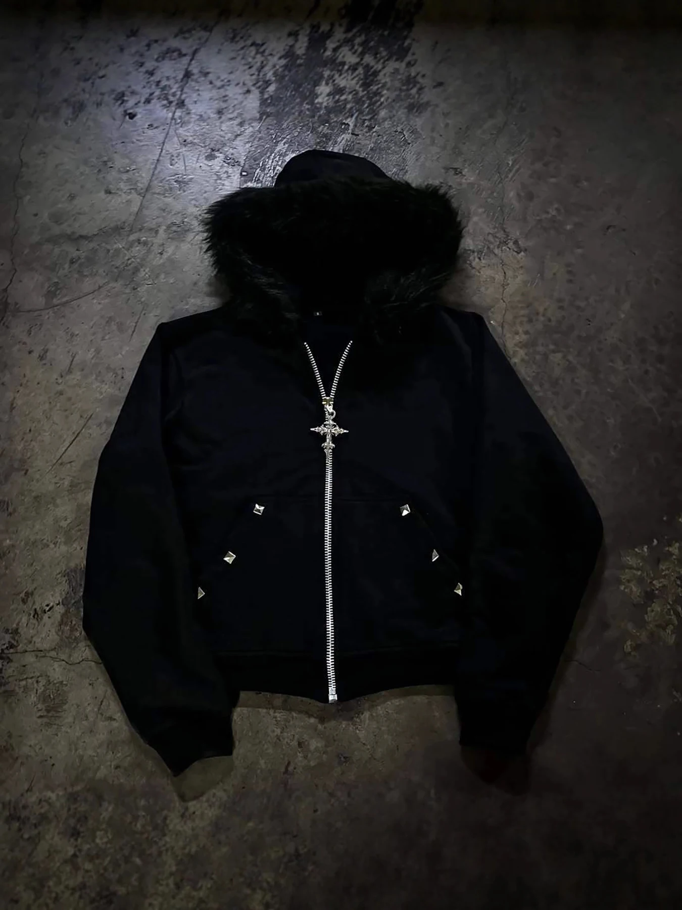 New Autumn and Winter Plush Collar Hot Pressed Diamond Cardigan Zipper Hoodie Dark Style Y2K Trendy Street Unisex Hoodie