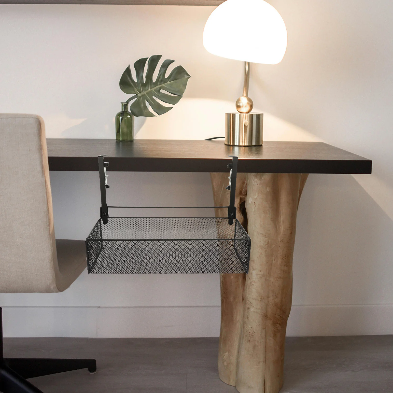 

Adjustable Black Under Desk Storage Basket Clamp on Office File Organizer Document Holder Rack Under Desk Storage