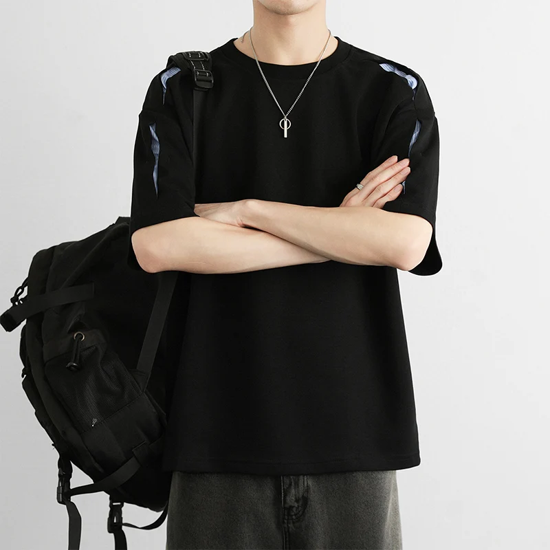 

Мужская футболка свободного кроя, повседневная, высокого качества, из плотного хлопка, с коротким рукавом, с эффектом потертости, летняя, новый стиль, дышащая, хлопковая.