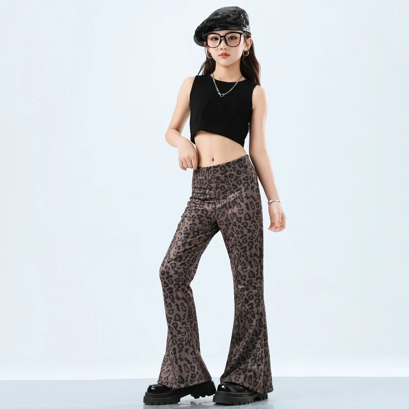 키즈 소녀 스트리트 스타일 힙합 여름 크롭 탑과 레오파드 바지 어린이 힙합 의상 어린이 패션 스트리트 의상