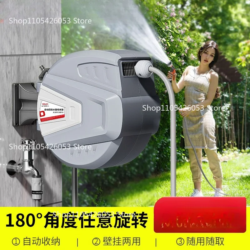 Wall Mounted Garden Hose Reel Self-Winding Water Hose Storage Retractable Garden Reel Space Saving Storage Rack for Watering