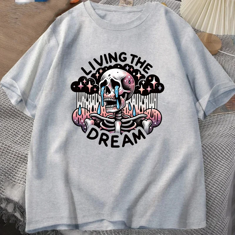 Living The Dream T-Shirt Summer Women Tracksuit O-Neck Short Sleeve Pullover Breathable Sportswear Harajuku Fashion Streetwear