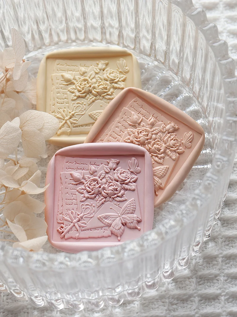 新しい 3D 真鍮ワックスシールスタンプヘッド 30 ミリメートルアジサイスクエアエンボスシールおもちゃ DIY パーソナライズされたスクラップブック結婚式招待状シール