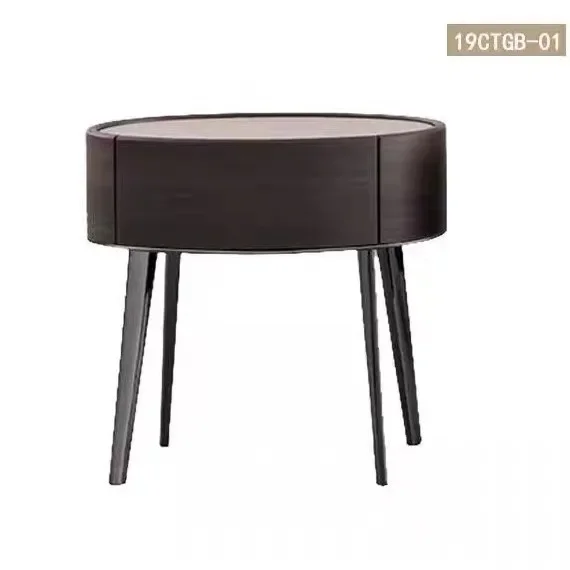 JJItalian Minimalist Smoked Solid Wood Bedroom Bedside Cabinet Small Apartment Light Luxury Oval, High-end Storage Cabinet