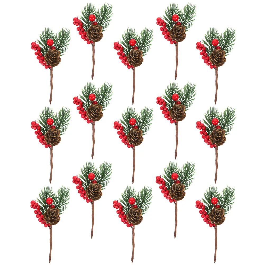 

15Pcs Simulation Red Berry Branches Christmas Decoration Faux Pine Stems DIY Wreath Floral Picks Home Decor Red Berry Picks