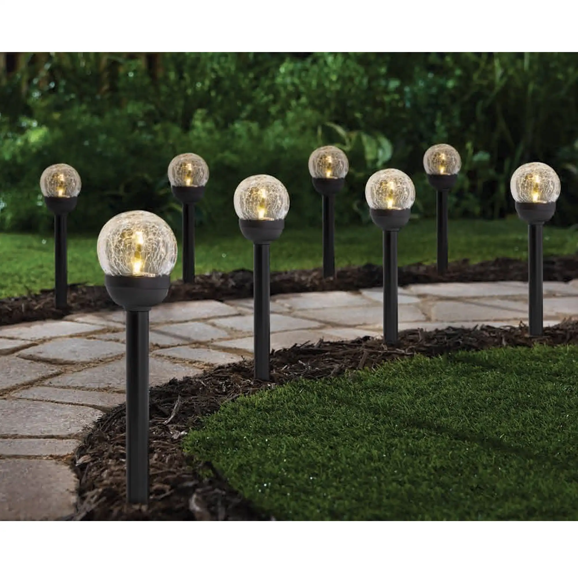 Solar Powered Black LED Landscape Crackle Glass Ball Path Light, 3 Lumens, 6 Pack