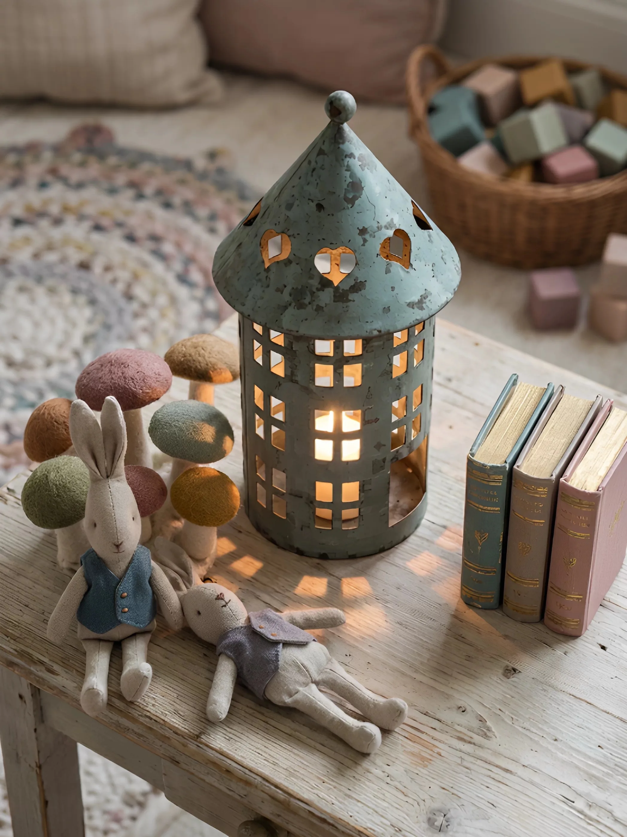 Vintage Galvanized Metal Lantern Candle Holder