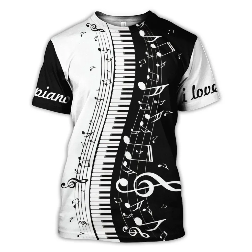 3D Printed Piano Music Summer Men's T-shirt Hip Hop Fun Creative Harajuku Short Sleeve Instrument Street Plus Size Clothing