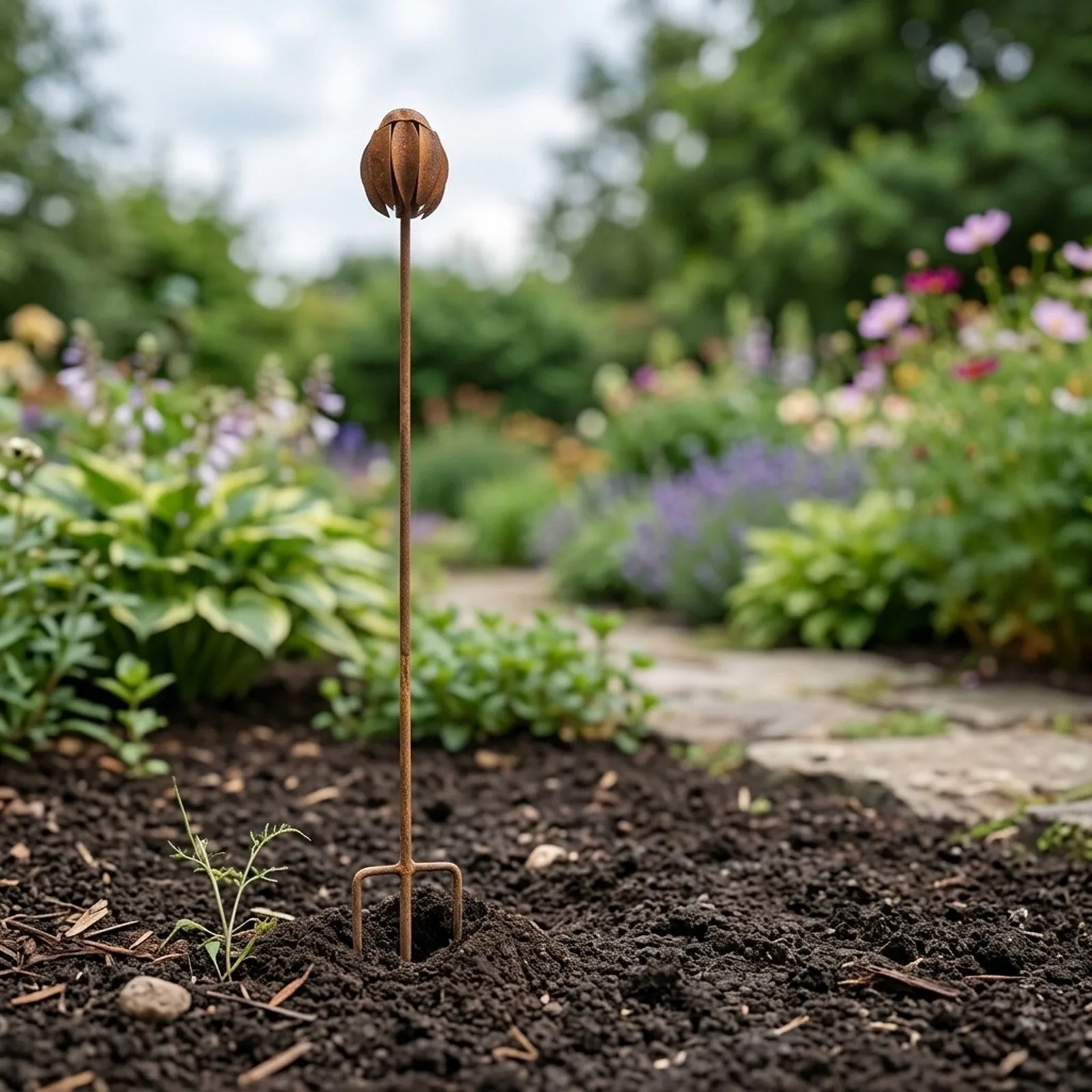 Metal Garden Stake Featuring Echinacea Outline for Lawn Porch Pathway Patio Outdoor Space Styling and Coordination