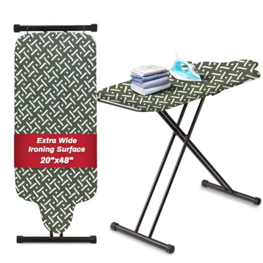 

Extra Large Ironing Board with Hang Rail and Iron Rest 64 L x 20 W x 38 H in Grey Geometry Pattern for Easy Home Use