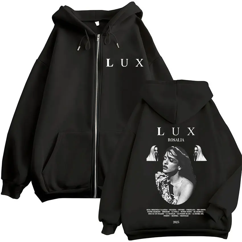 Rapper rosalia lux tour álbum 2025 jaqueta com capuz unissex roupas vintage harajuku moletom inverno casual oversized zip up com capuz