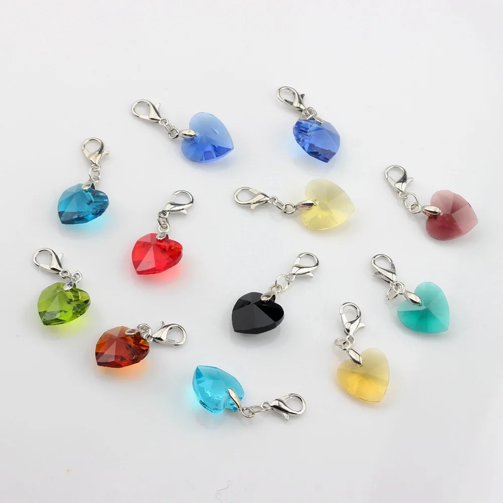 5pcs Crystal Heart Pendants Lobster Clasp For Diy Bracelet Earrings Keychain Jewelry Making Cute Charms Creation Supplies Gifts