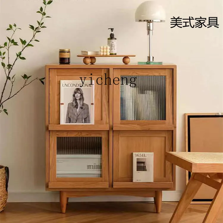 Zc Rattan Bookcase Solid Wood Magazine Cabinet Sofa Storage Cabinet Living Room Changhong Glass Storage