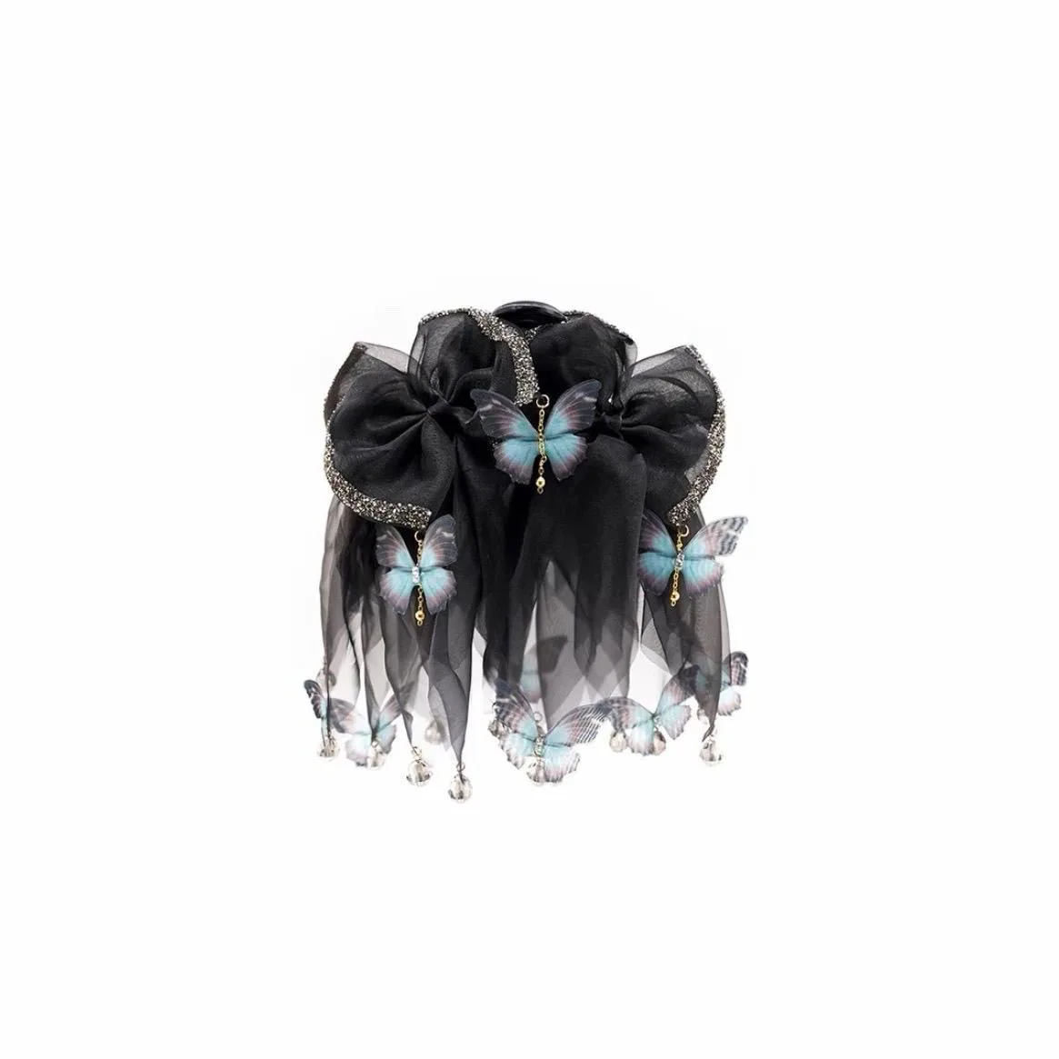 Black Mesh Rhinestone Bow Clip Feminine Charm Sparkling Top Clip Back Of The Head Hair Clip Shark Clip Elegant Fashion Exquisite