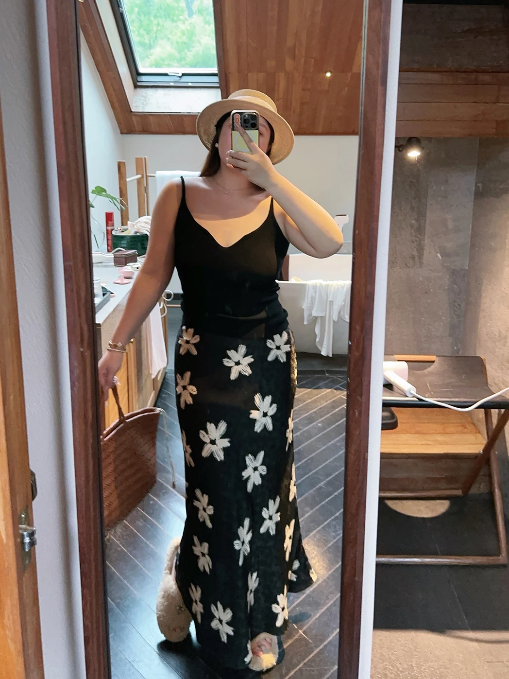 

Elegant Floral Print Commuter Skirt Loose Slimming Versatile Spring Summer Long Skirt High Waist A-Line Polyester Fiber Long ...