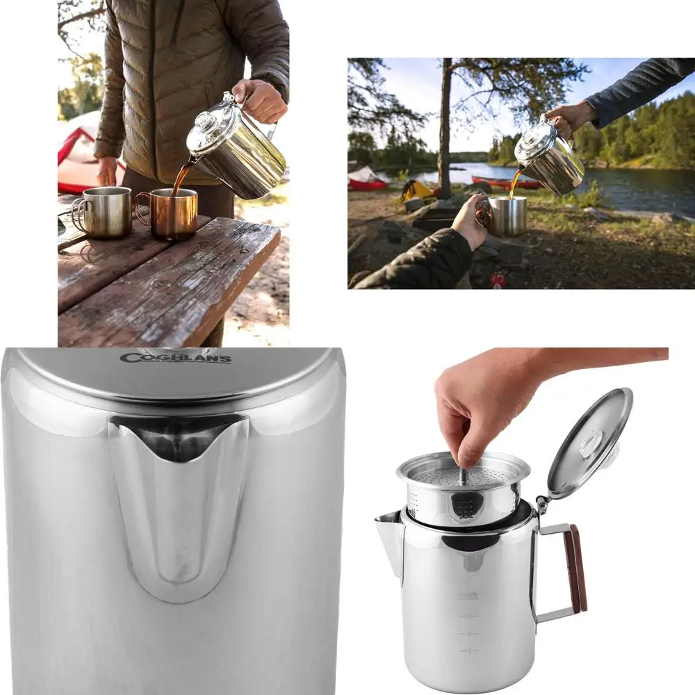 

Stainless Steel Coffee Pot - 12 Cup Percolator for Camping, Outdoor Adventures, and Stovetop Brewing - Durable, Portable Coffee