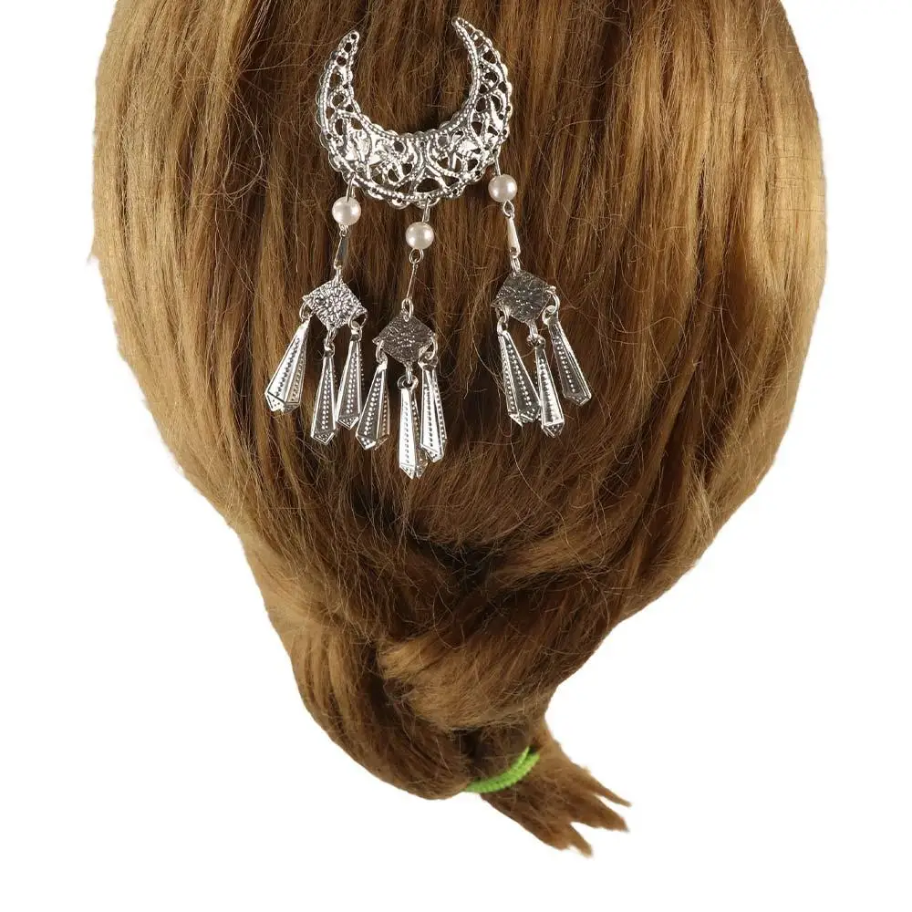crescent moon Crescent Shape Tassel Hairpin Silver Metal Ethnic Style Headwear Hair Accessories Chinese Style Hanfu Hair Clip