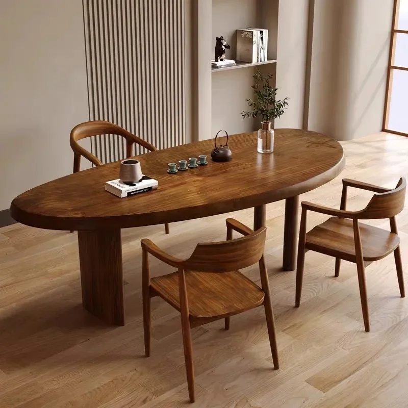 for New Chinese Retro Creative Office Tea Table Solid Wood Running Tea Table Combination Household Oval Solid Wood Tea Table