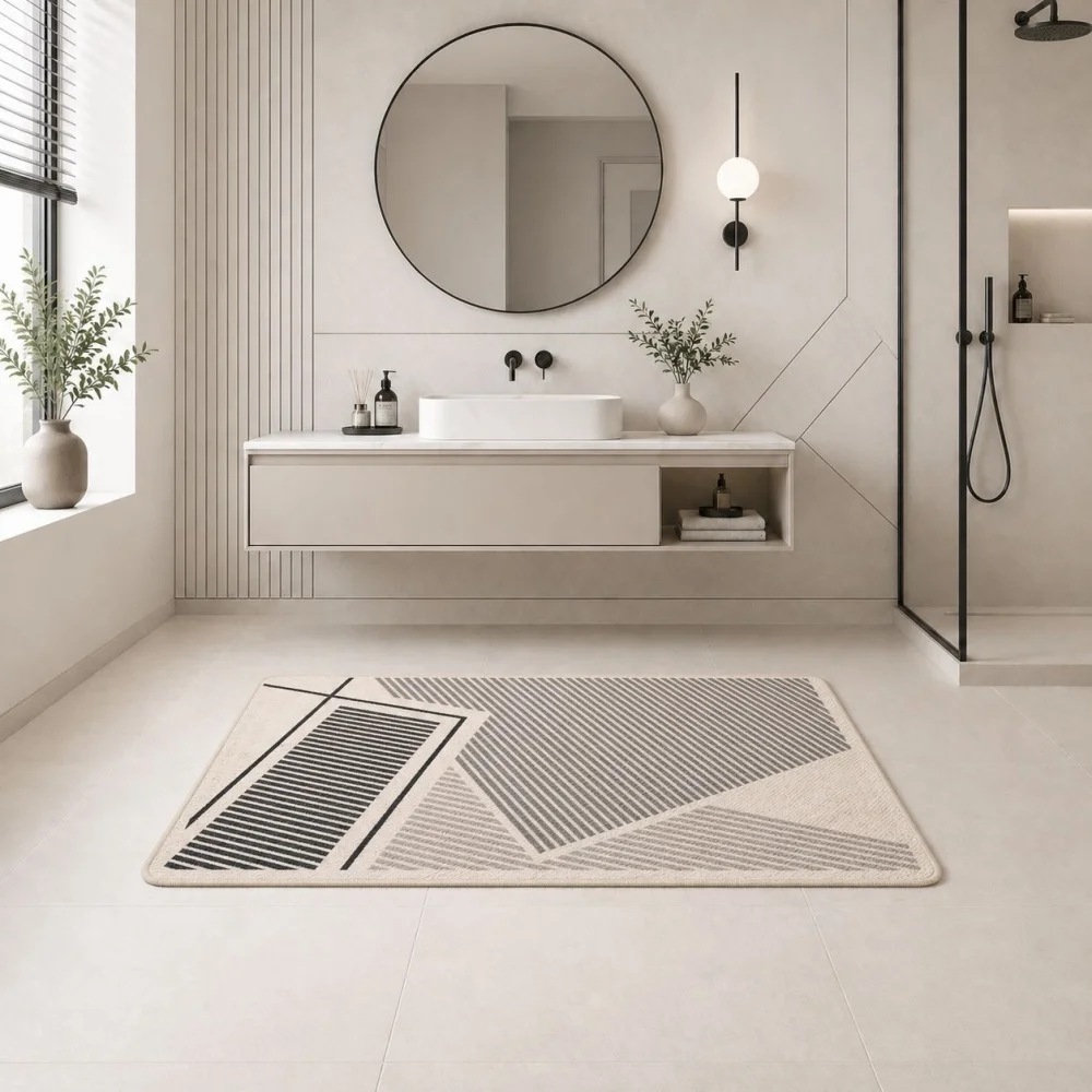 VIKAMA Flanell-Bodenmatte im Bohemian-Stil mit geometrischem Druck, für Schlafzimmer, Badezimmer, wasserabsorbierender und schmutzabweisender Teppich, Heimdekoration