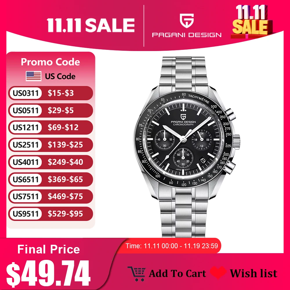 2025 New PAGANI DESIGN V5 Moon Men's Watches Top Luxury Quartz Watch For Men Chronograph Waterproof Sport Stainless Steel Clock